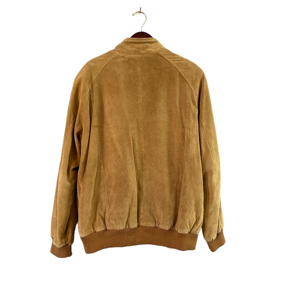 Orvis Mens Camel Tan Suede Leather Bomber Jacket, Size Large - Picture 4 of 16